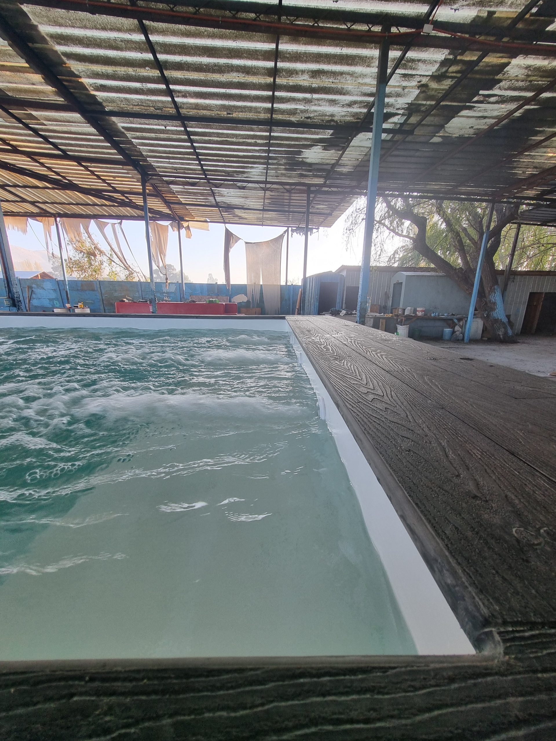 Piscina container Donde Sea de 20 pies color gris claro con terminación Deck color gris oscuro