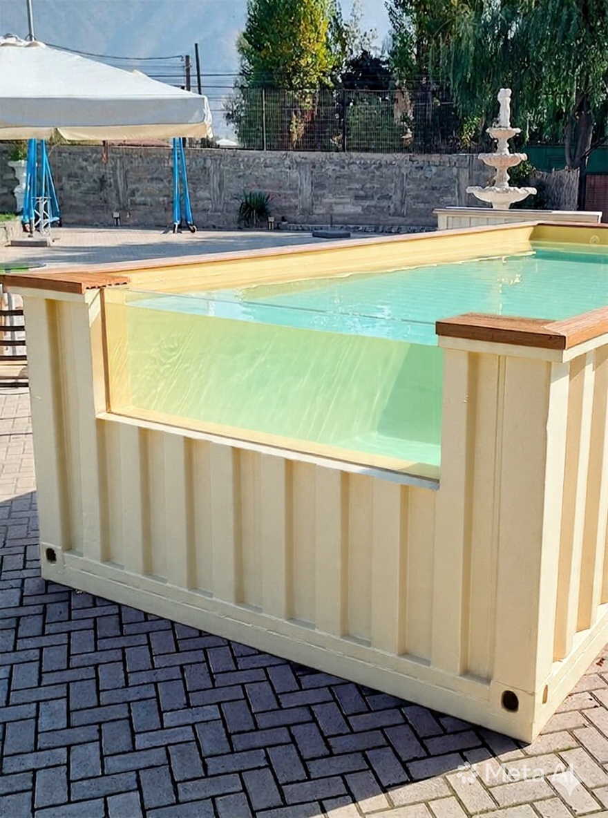 Ventana infinita trasera piscina container donde Sea Arena